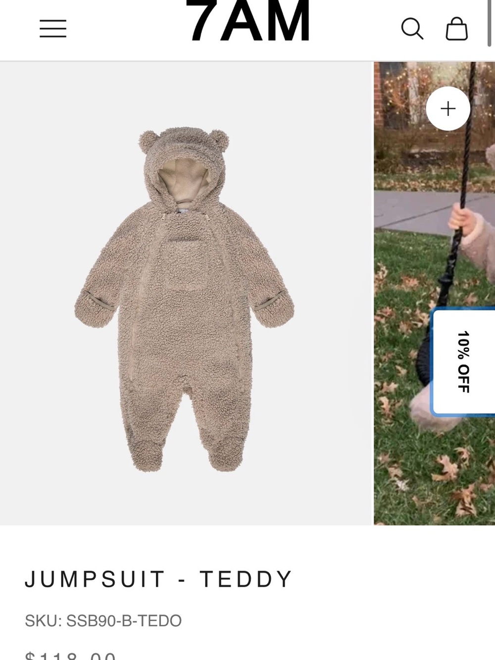 7AM Enfant Teddy Jumpsuit in Taupe